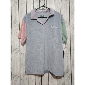 Brooklyn Collared Polo Terry Cloth Shirt Mens Coast to Coast Pastel Colorblock